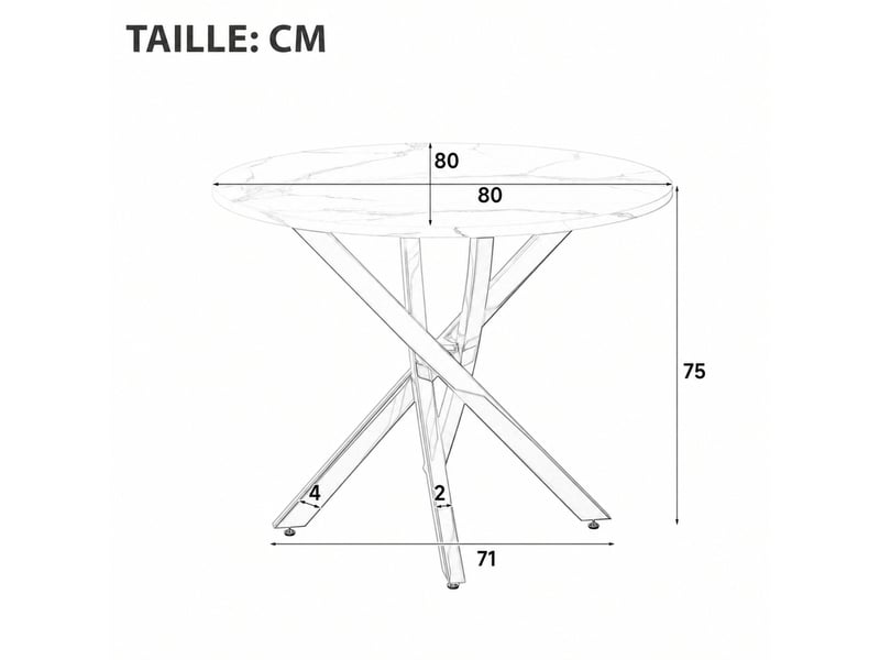  Table à manger ronde – plateau effet marbre – mdf et métal chromé argenté – ø 80 x h 75 cm  - Conforama D