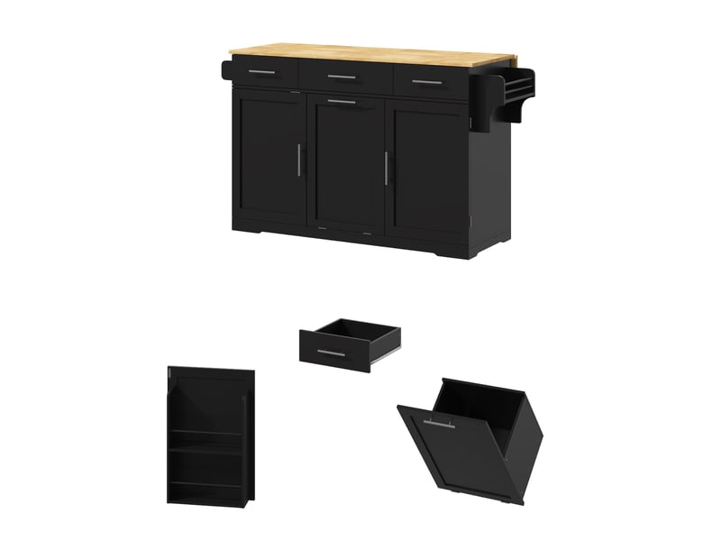 Îlot de cuisine mobile, plan de travail rabattable, noir et bois, 136cm (sans matelas).  - Conforama D