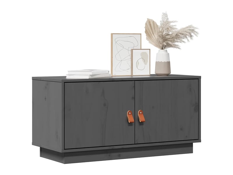  Meuble tv - banc tv - meuble de rangement gris 80x34x40 cm bois de pin massif  - Conforama C