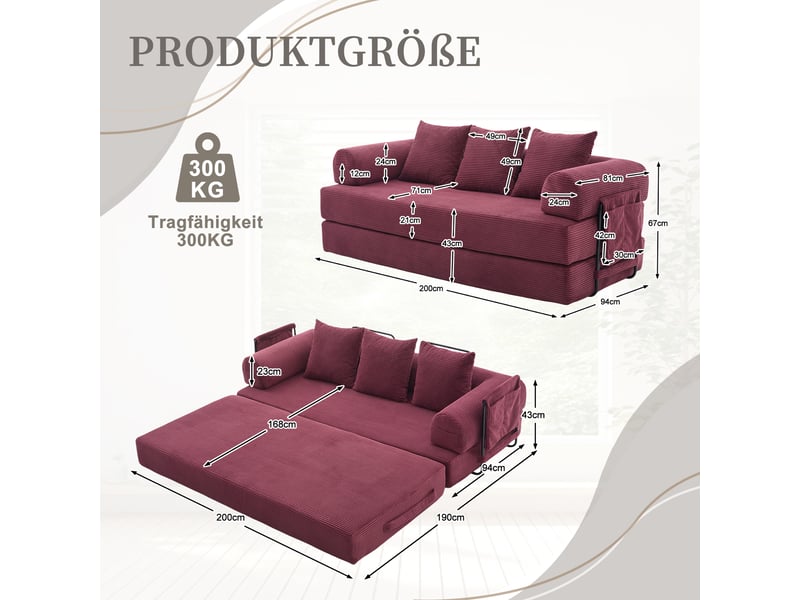 Canapé convertible, canapé-lit; poches latérales, en tissu, pour salon - Conforama R