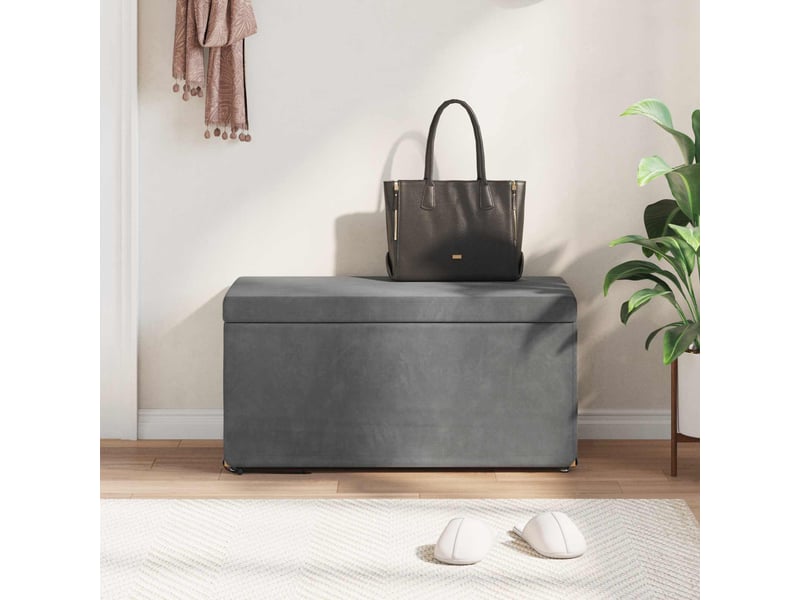  Tabouret bas, ottoman gris foncé 81x41x40 cm velours et bois composite  - Conforama C