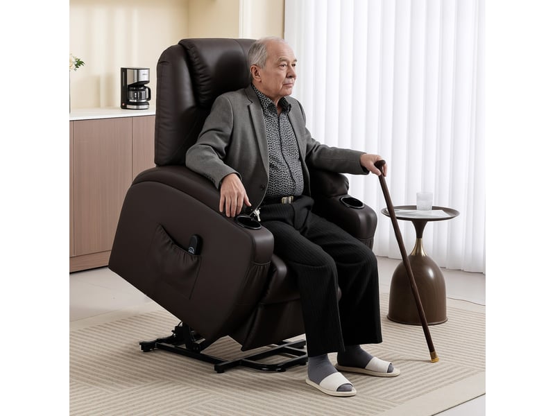  Fauteuil de relaxation, fauteuil releveur électrique, pu, 95x83x107cm, marron  - Conforama C