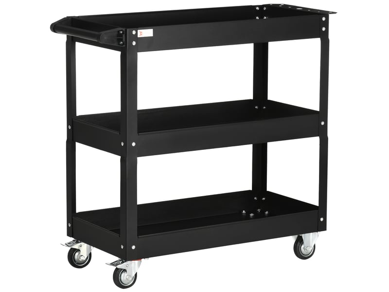  Chariot d'atelier 83 x 35,3 x 76 cm noir en acier, 3 étagères sur roulettes avec poignée latérale  - Conforama A