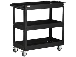 Chariot d'atelier 83 x 35,3 x 76 cm noir en acier, 3 étagères sur roulettes avec poignée latérale
