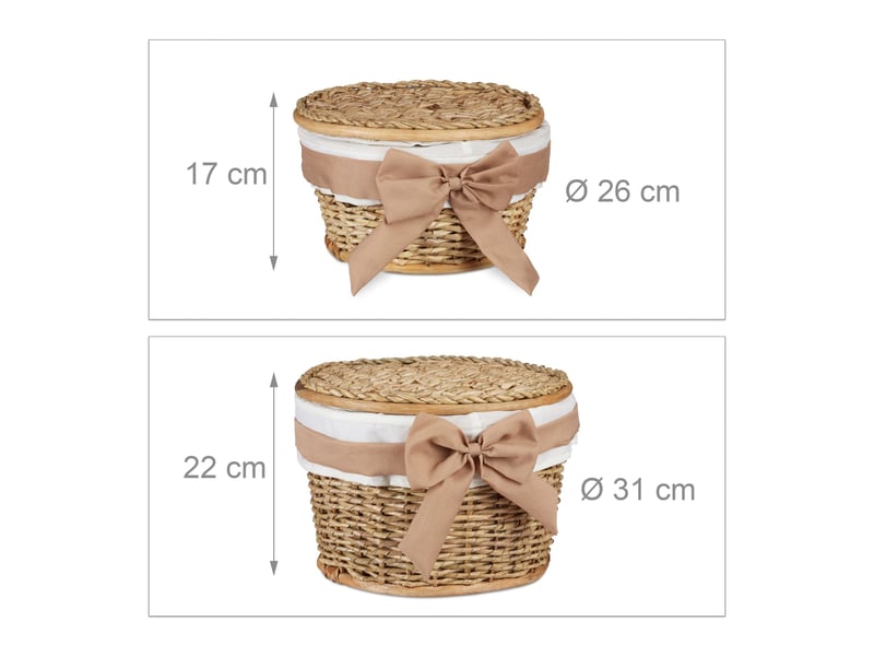  Lot de 2 corbeilles de rangement décoratives empilables 22 x 31 cm et 17 x 26 cm en bois buri blanc 13_0004367  - Conforama A