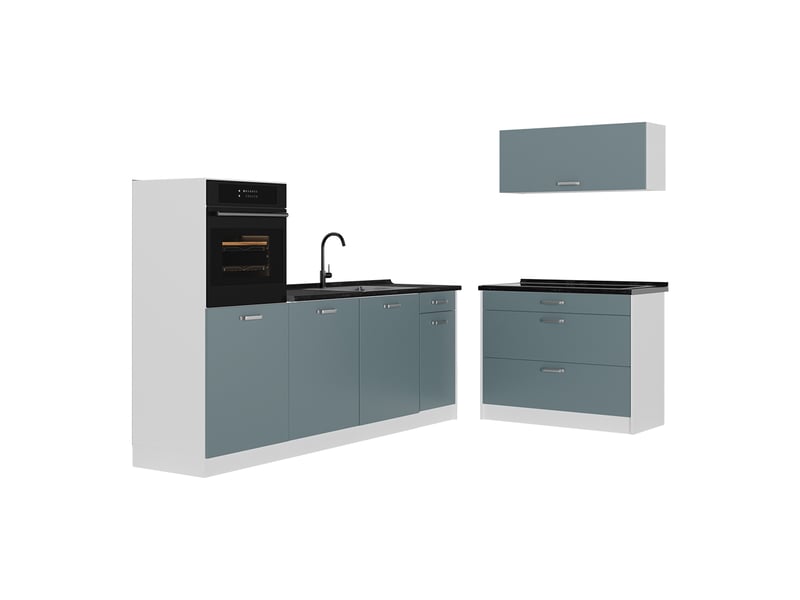  Vicco cuisine, bleu-grisblanc, 220cm plan de travail anthracite  - Conforama A