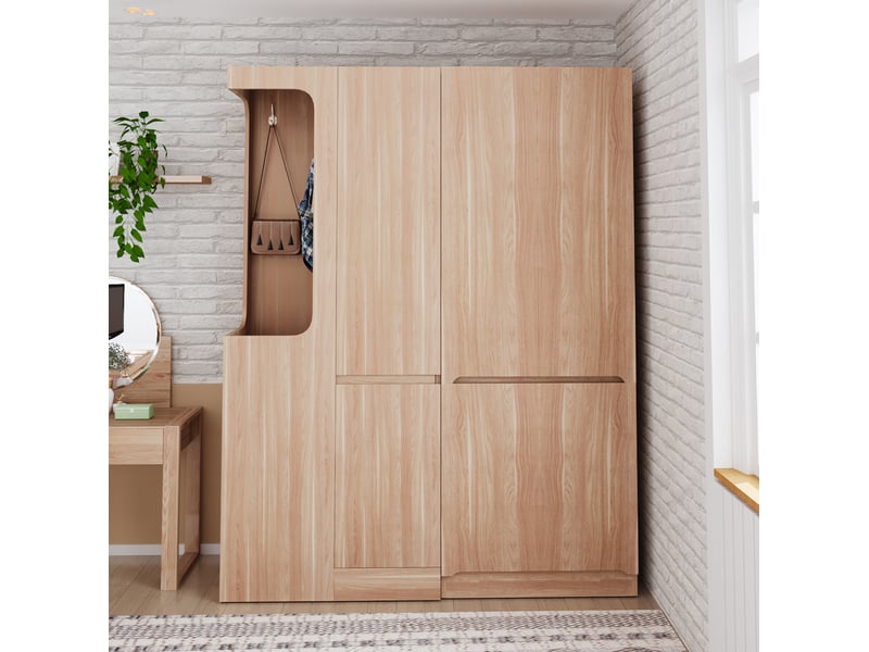  Armoire combinée avec penderie ouverte, 4 tiroirs et rangements  - Conforama D