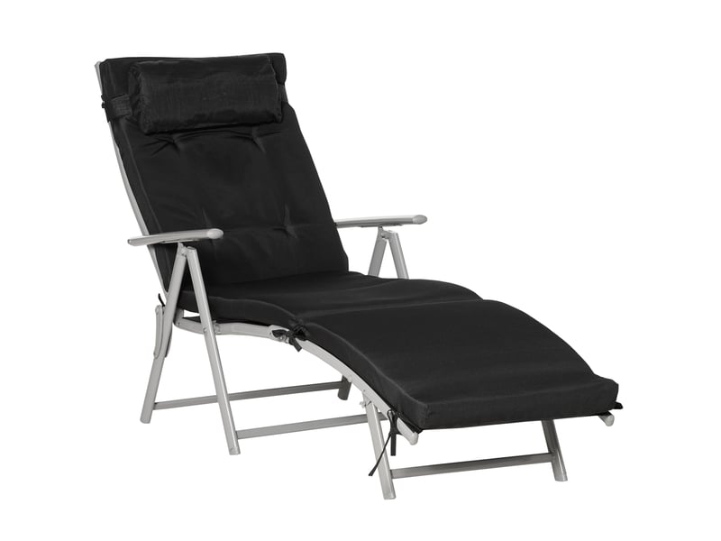  Bain de soleil pliable,137x63,5x100,5 cm,dossier 7 positions,métal,noir  - Conforama A