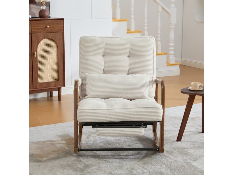  Fauteuil à bascule avec repose-pieds, dossier réglable 3 positions, velours côtelé beige  - Conforama D