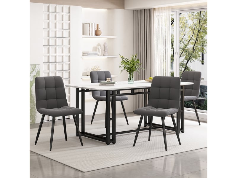 Table à manger rectangulaire moderne 140 x 80 cm, style luxueux, pieds en métal noir - Conforama B