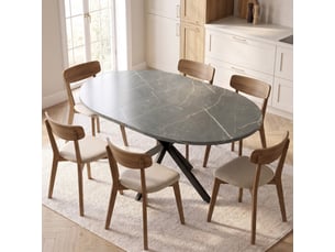 Table à manger extensible ovale pour 4 à 6 personnes, table de cuisine avec rallonge 100-135 cm, effet marbre noir
