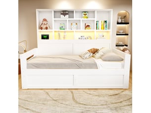Lit avec rangement 90x200 cm <strong>HAVRYA</strong> <strong></strong> coloris blanc