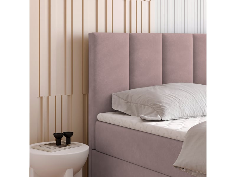  Boxspring meril 200x200 cm, lit complet avec matelas, rose  - Conforama D