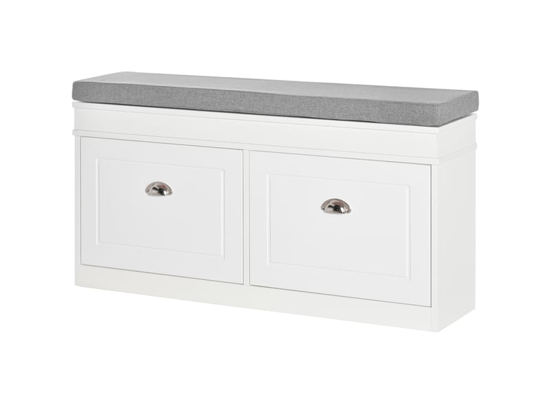  Banc à chaussures avec rangement pour 8 paires de chaussures, 2 tiroirs et étagères réglables, 104 x 24 x 55 cm, blanc  - Conforama A