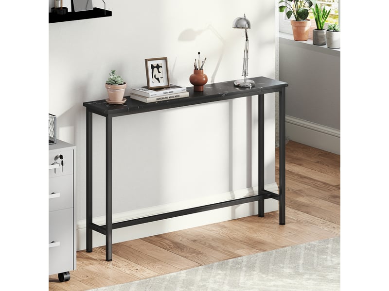  Console étroite avec plateau effet marbre et structure en métal 100 x 20 x 66 cm noir  - Conforama D