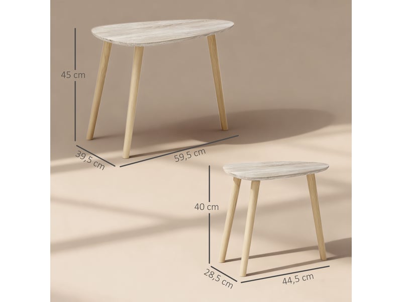  Lot de 2 tables basses gigognes design pieds scandinave en bois et plateau en bois, aspect naturel  - Conforama C