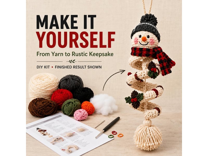  Lot de 2 kits diy crochet bonhomme de neige en spirale – pour débutants, ornements de noël à réaliser soi-même-style 11  - Conforama B