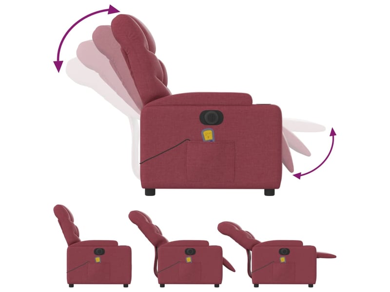  Fauteuil de relaxation tv fonction massage inclinable électrique en tissu rouge bordeaux dec027251  - Conforama E
