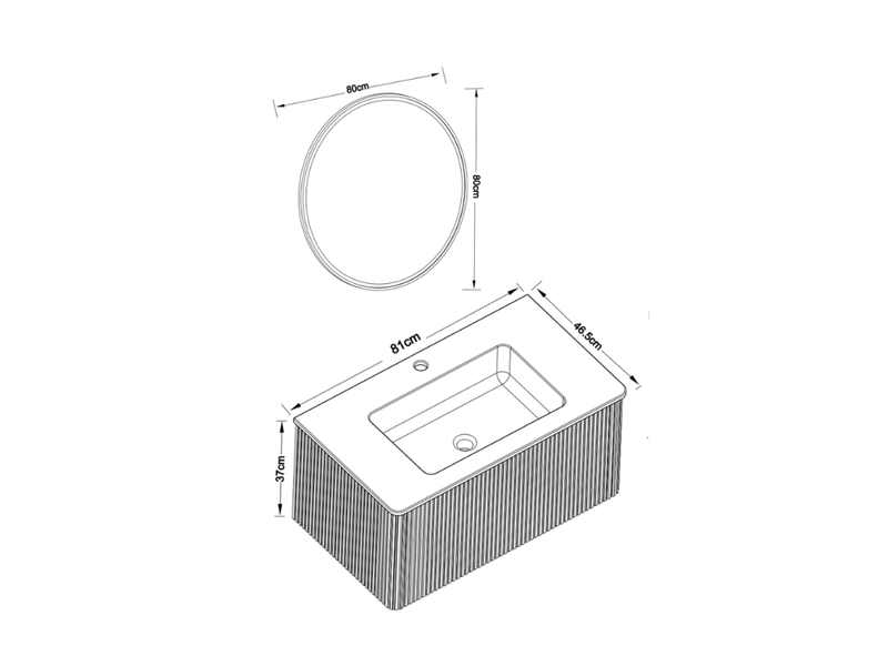  Meuble de salle de bain suspendu 81 x 46,5 cm – chêne – vasque intégrée et miroir led réglable  - Conforama C