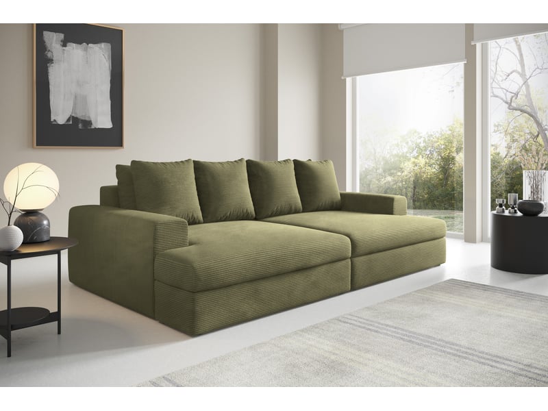  Canapé droit 4 places confort assise profonde en velours côtelé caldo vert olive  - Conforama B