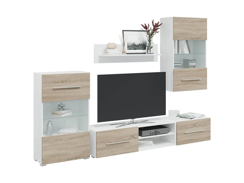  Meubles tv avec lumière led 5 pcs chêne sonoma bois d'ingénierie  - Conforama B