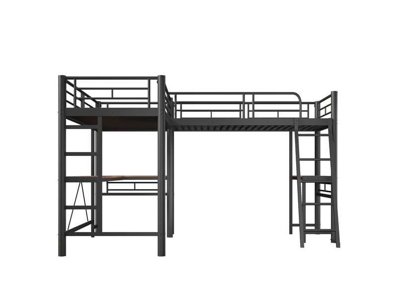  Lit mezzanine noir 90 × 200 cm, bureau sous le lit, double escalier et garde-corps haut  - Conforama A