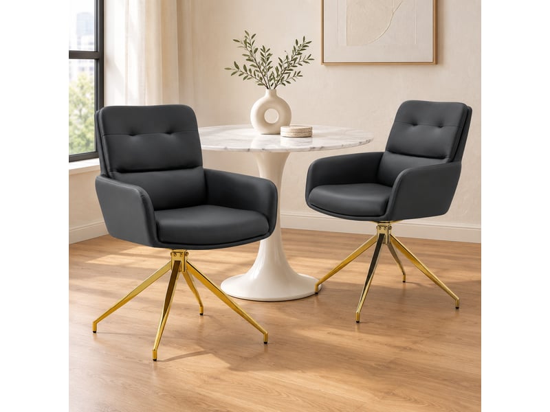 Lot de 2 chaises de salle à manger pivotantes,55x50x85 cm,pu et métal doré,noir - Conforama B