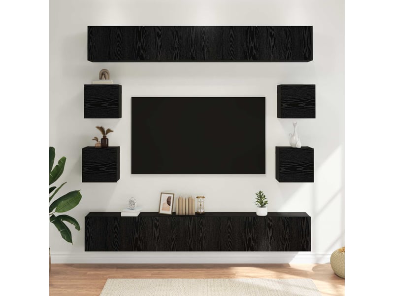  Ensemble meuble tv - banc tv - meuble de rangement 8 pcs chêne noir bois d'ingénierie  - Conforama B