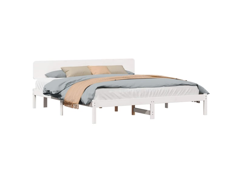Lit double- lit adulte - cadre de lit avec tête de lit blanc 180 x 200 cm pin massif - Conforama A