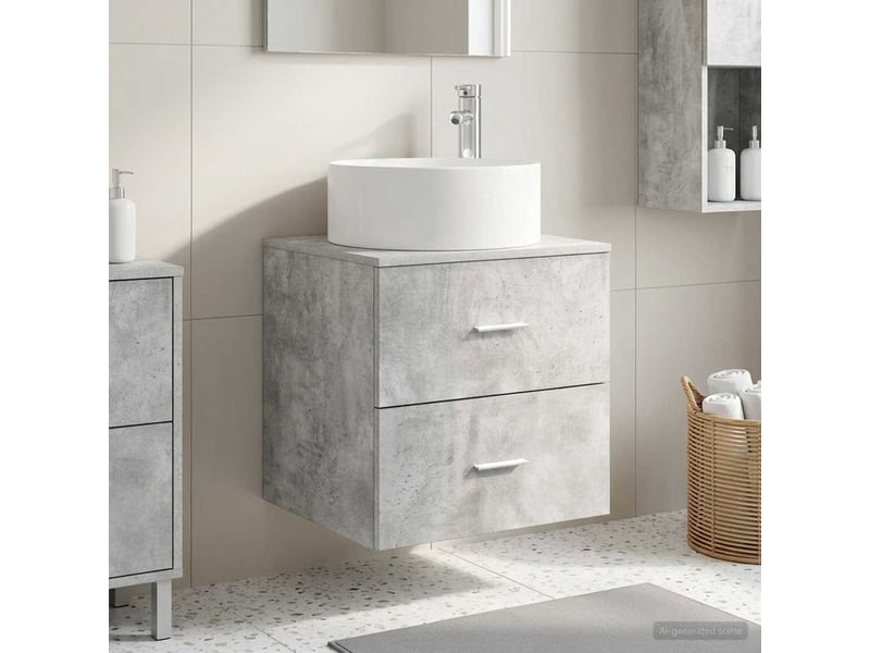 Vanité de lavabo mural, meuble de rangement gris béton 49.5x44.5x65.5 cm - Conforama B