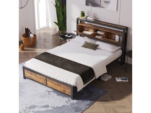 Lit avec rangement 140x200 cm OKWISH coloris naturel