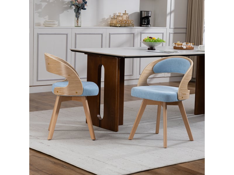  Chaise de salle à manger pivotante en lin avec dossier ergonomique et assise rembourrée, pour cuisine, bleu  - Conforama D