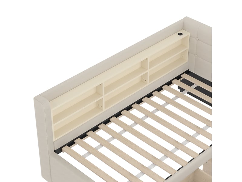  Lit de jour 90x200 canapé lit beige en lin avec 2 tiroirs et ports usbtype-c  - Conforama W