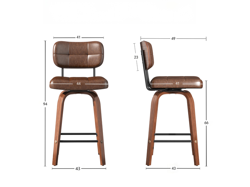  Chaise assise rembourrée en pu dossier incurvé en bois cadre métal pivotement 360° 2 pièces  - Conforama C