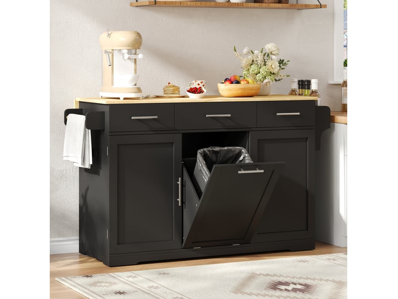 Desserte de cuisine mobile 136x75x92 cm en mdf noir et naturel avec plan rabattable - Conforama D