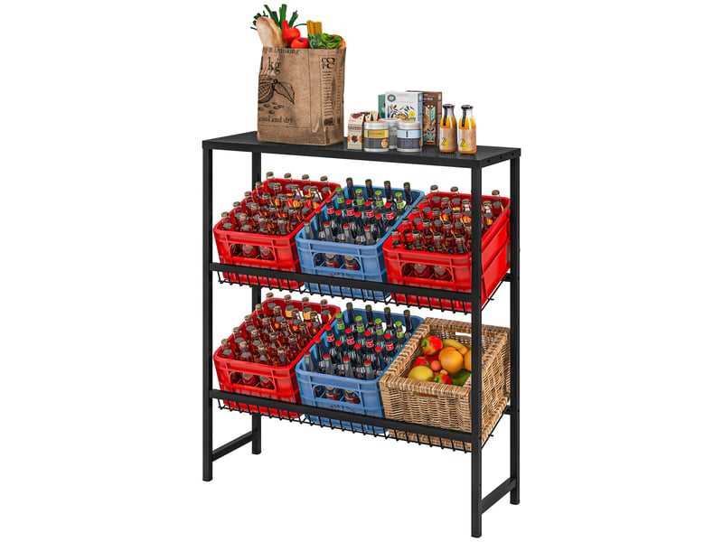  Étagère de rangement réglable en hauteur, en métal robuste, design compact, capacité de charge de 210 kg, noire  - Conforama B