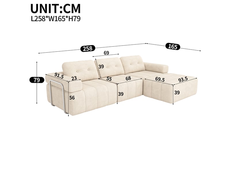  Canapé d’angle modulable 4 places en chenille beige, 258 × 165 × 79 cm IKSETERA TRADING LTD - Conforama C