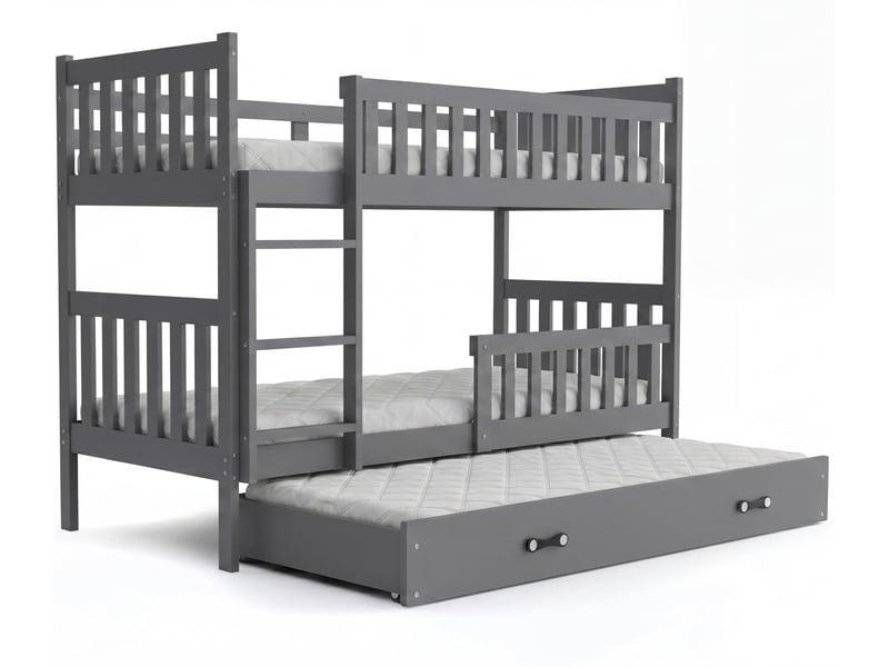Lit superposé 3 places quba 90x190 cm + lit tiroir 80x180 cm interbeds - bois massif de pin - gris - Conforama A