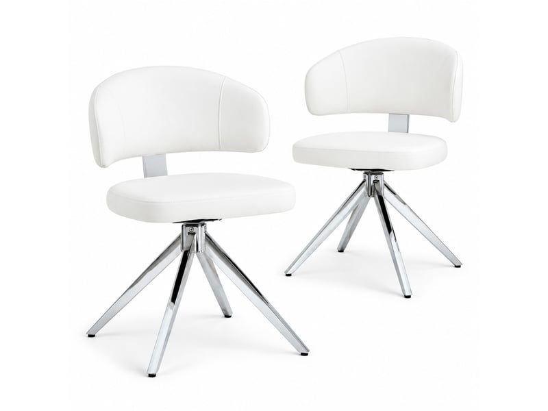  Chaise de salle à manger lot de 2 pivotantes à 360 degrés avec dossier incurvé et assise rembourrée en pu blanc  - Conforama A