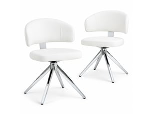 Chaise de salle à manger lot de 2 pivotantes à 360 degrés avec dossier incurvé et assise rembourrée en pu blanc