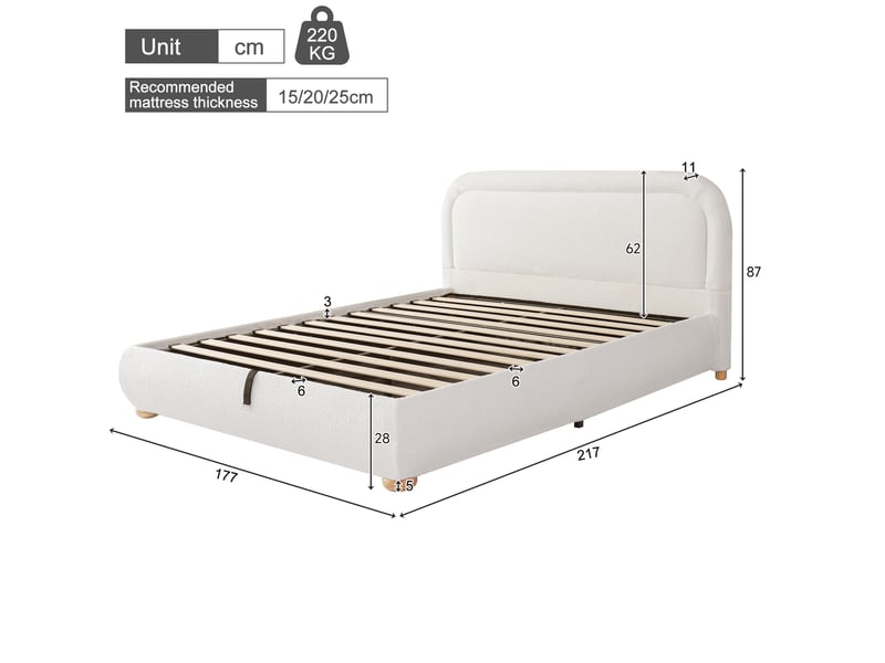Lit coffre adulte 160x200 cm – blanc bouclé – sommier à lattes, rangement hydraulique - sans matelas - Conforama C