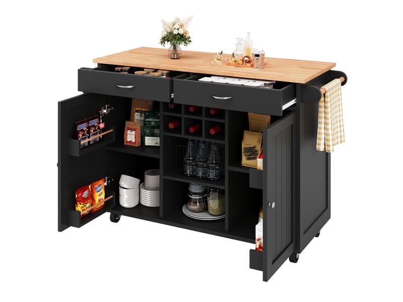  Îlot de cuisine noir desserte à roulettes buffet avec rangement en mdf et métal 102x45x92cm  - Conforama D