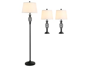Ensemble de 3 lampes  : 2 lampes de table (ø38 x 158 cm h) + 1 lampadaire (ø30 x 62 cm h), lampadaire vintage avec interrupteur au pied