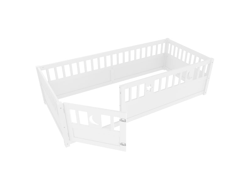  Lit enfant 90 x 190 cm barrière avec serrure 48 cm décor étoiles lune style minimaliste pin blanc sans matelas  - Conforama E