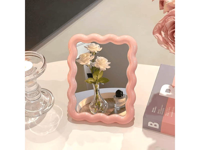  Miroir de maquillage pour coiffeuse à plateau ondulé, joli miroir de voyage, 17 × 13,5 cm, décoration d'intérieur (rose)  - Conforama A