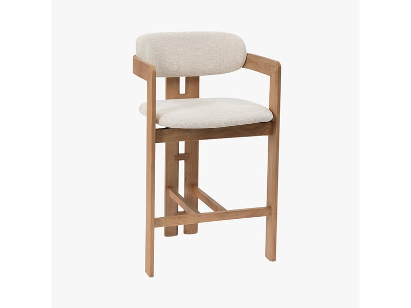  Tabouret en tissu beige pieds en chêne massif clair  - Conforama B