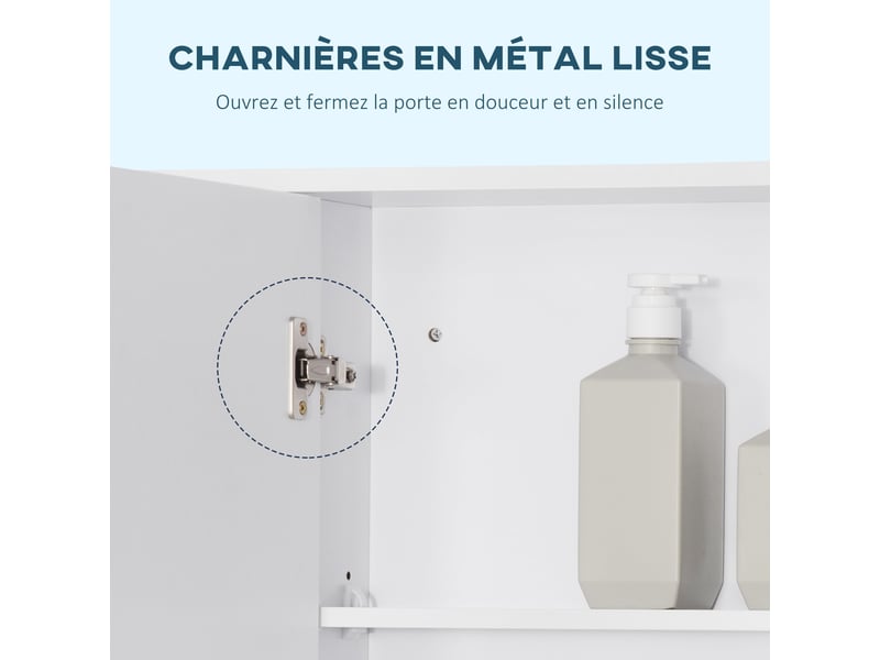 Armoire murale salle de bain avec miroir, meuble salle de bain, blanc, 7 étagères ouvertes et placard,100 x 15 x 70 cm - Conforama E