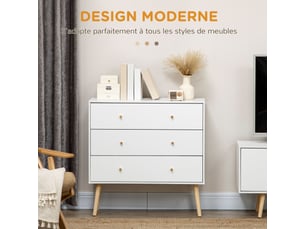 Chiffonnier 3 tiroir(s) <strong></strong> <strong></strong> coloris blanc largeur 80 cm hauteur 80 cm
