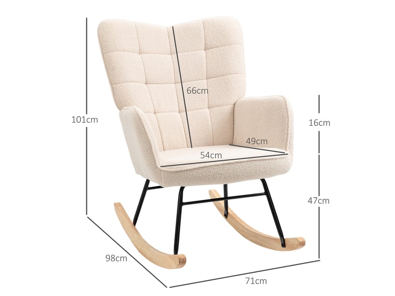  Rocking-chair relax avec dossier haut capitonné et accoudoirs, fonction bascule, en polyester beige, 71 × 98 × 101 cm  - Conforama D