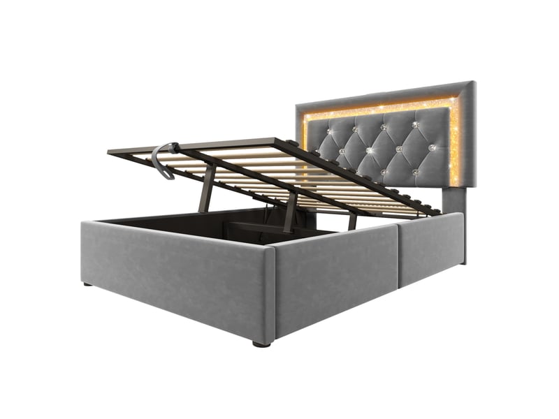 Lit coffre gris 90x200 cm avec led et usb - Conforama D